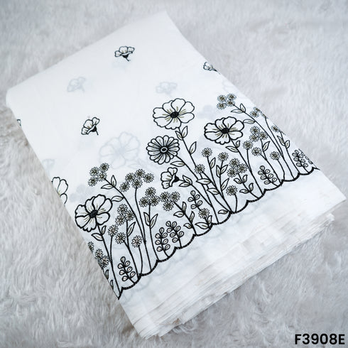 Thread Sequin Embroidered Kora Cotton Fabric- F3908